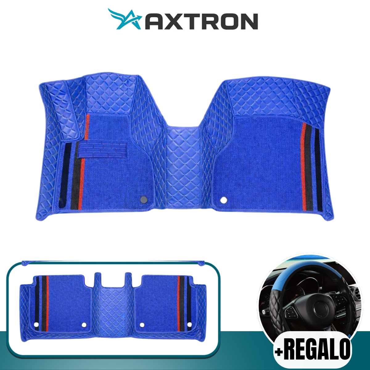 Kit completo de alfombras de cuero personalizadas para tu auto + REGALO: funda para volante