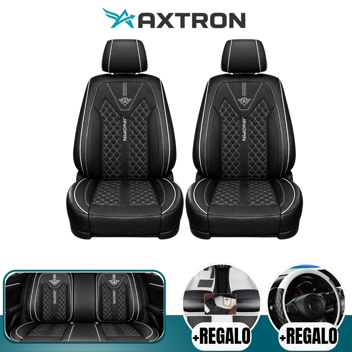 Funda para Auto Revox Universal en Cuero Legítimo con Airbag Integrado + REGALO: Alfombra y Funda para Volante